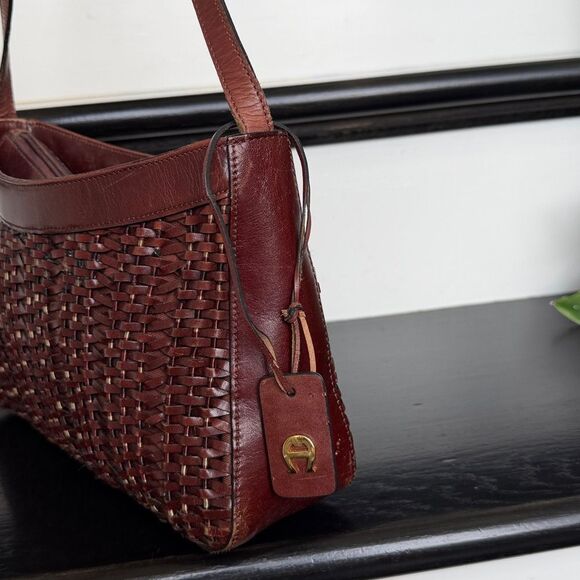 Etienne Aigner Genuine Leather Woven Shoulder handbag  Purse vintage vibe - Picture 10 of 13